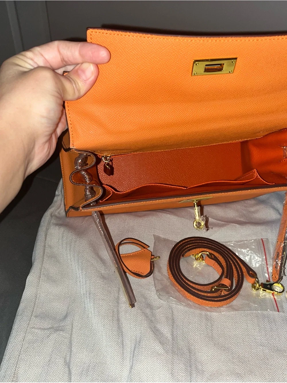 Orange Top-Handle Women’s Bag with Gold Hardware